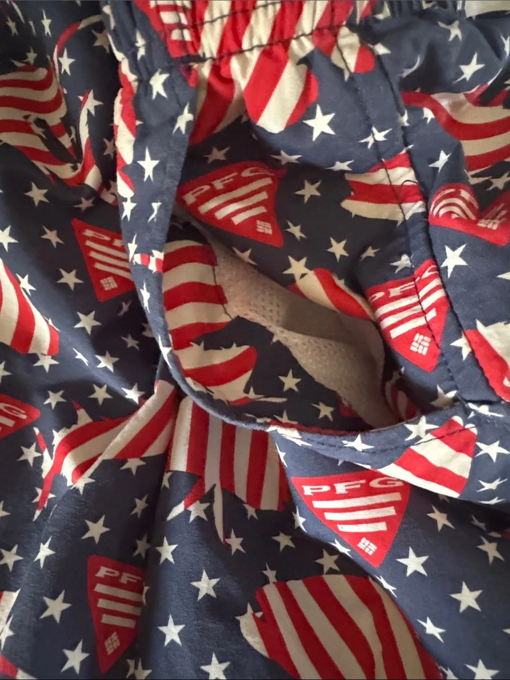 Columbia Boys Size 8 Navy Patriotic Flag Print Swim Shorts Swim Trunks Swimwear